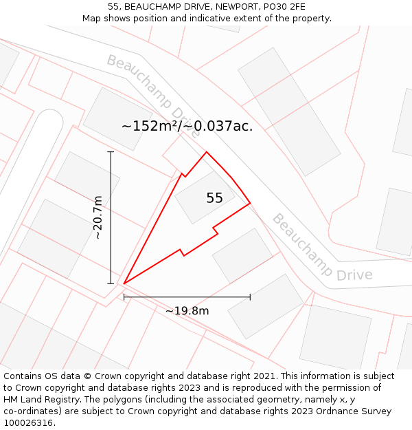 55, BEAUCHAMP DRIVE, NEWPORT, PO30 2FE: Plot and title map