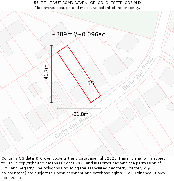 55, BELLE VUE ROAD, WIVENHOE, COLCHESTER, CO7 9LD: Plot and title map