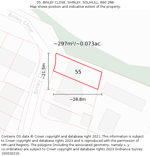 55, BINLEY CLOSE, SHIRLEY, SOLIHULL, B90 2RB: Plot and title map