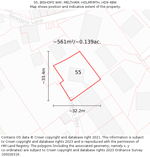 55, BISHOPS WAY, MELTHAM, HOLMFIRTH, HD9 4BW: Plot and title map