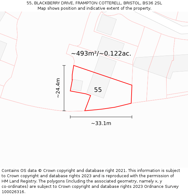 55, BLACKBERRY DRIVE, FRAMPTON COTTERELL, BRISTOL, BS36 2SL: Plot and title map