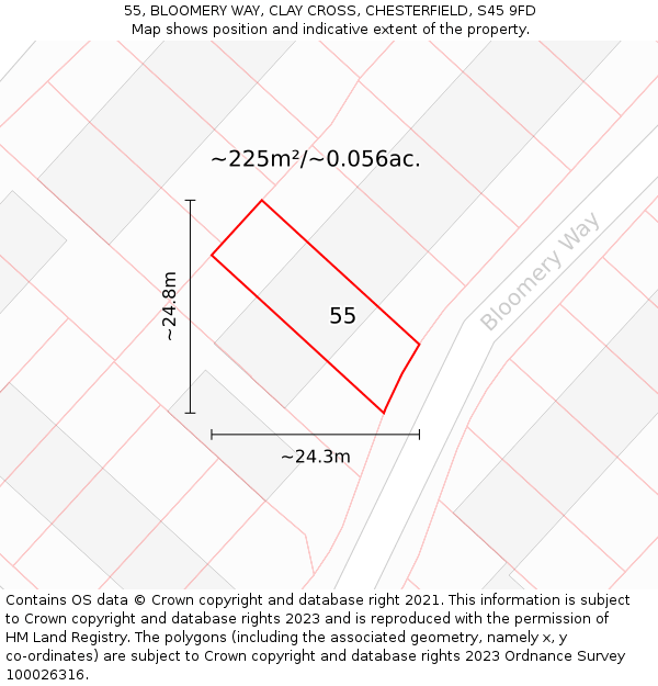 55, BLOOMERY WAY, CLAY CROSS, CHESTERFIELD, S45 9FD: Plot and title map
