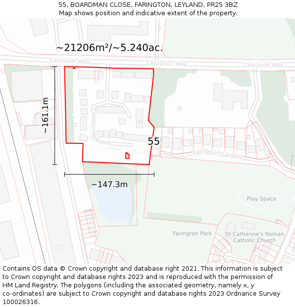 55, BOARDMAN CLOSE, FARINGTON, LEYLAND, PR25 3BZ: Plot and title map