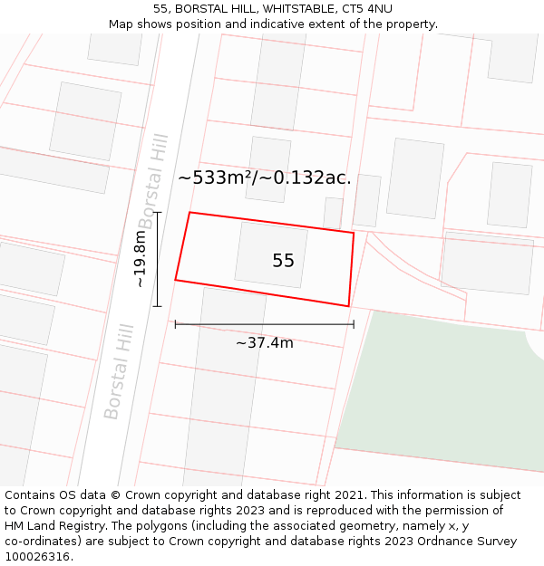 55, BORSTAL HILL, WHITSTABLE, CT5 4NU: Plot and title map