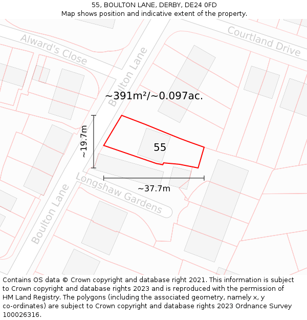 55, BOULTON LANE, DERBY, DE24 0FD: Plot and title map