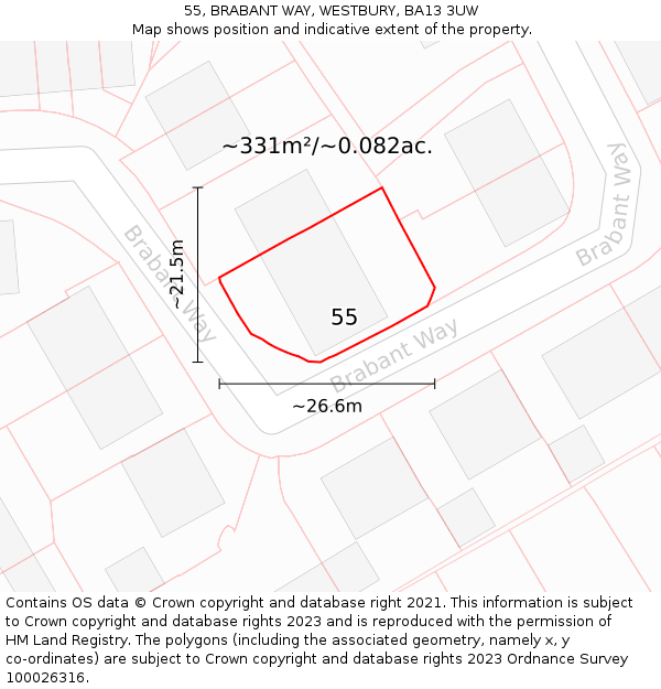 55, BRABANT WAY, WESTBURY, BA13 3UW: Plot and title map