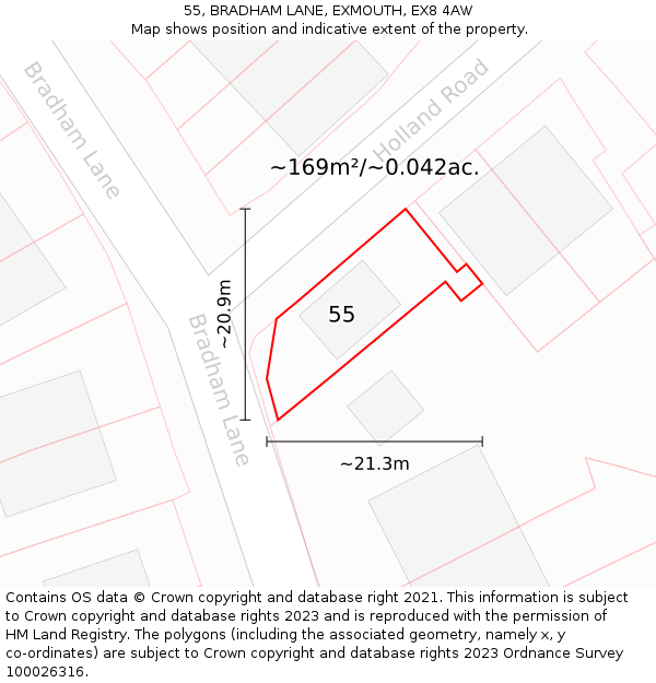 55, BRADHAM LANE, EXMOUTH, EX8 4AW: Plot and title map