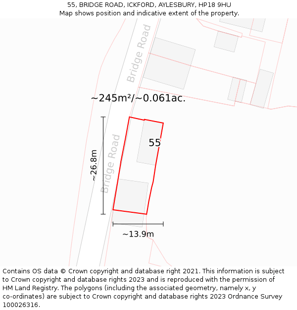 55, BRIDGE ROAD, ICKFORD, AYLESBURY, HP18 9HU: Plot and title map