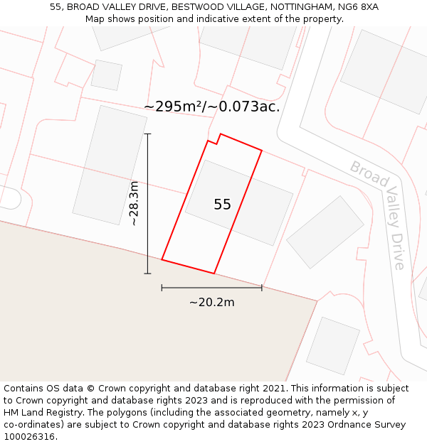 55, BROAD VALLEY DRIVE, BESTWOOD VILLAGE, NOTTINGHAM, NG6 8XA: Plot and title map