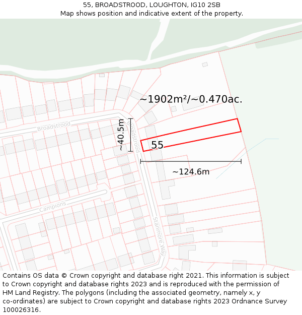 55, BROADSTROOD, LOUGHTON, IG10 2SB: Plot and title map