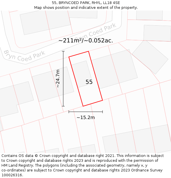 55, BRYNCOED PARK, RHYL, LL18 4SE: Plot and title map