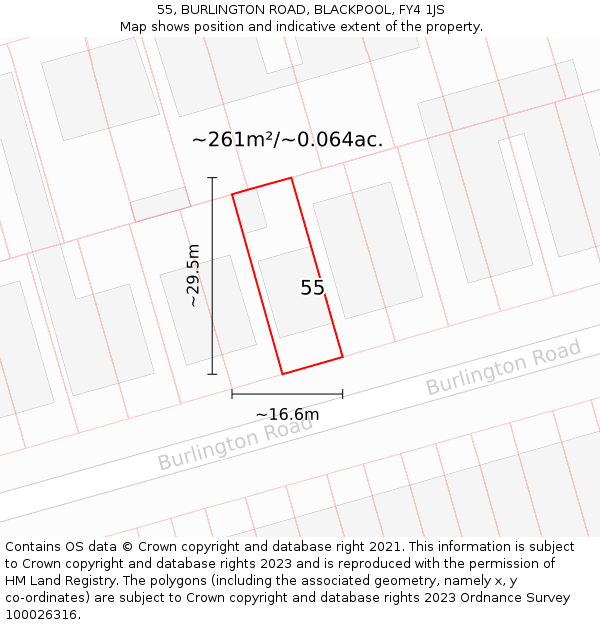 55, BURLINGTON ROAD, BLACKPOOL, FY4 1JS: Plot and title map