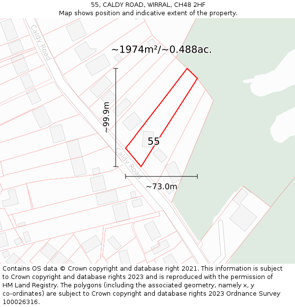 55, CALDY ROAD, WIRRAL, CH48 2HF: Plot and title map