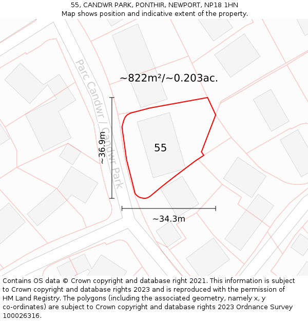 55, CANDWR PARK, PONTHIR, NEWPORT, NP18 1HN: Plot and title map
