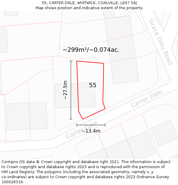 55, CARTER DALE, WHITWICK, COALVILLE, LE67 5AJ: Plot and title map
