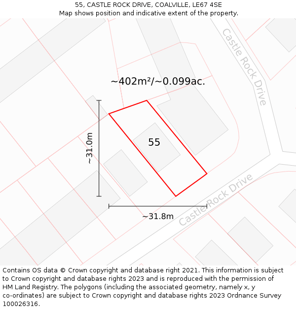 55, CASTLE ROCK DRIVE, COALVILLE, LE67 4SE: Plot and title map