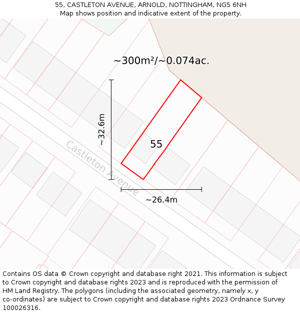 55, CASTLETON AVENUE, ARNOLD, NOTTINGHAM, NG5 6NH: Plot and title map