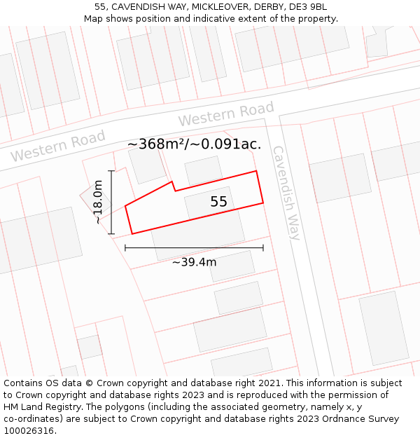 55, CAVENDISH WAY, MICKLEOVER, DERBY, DE3 9BL: Plot and title map