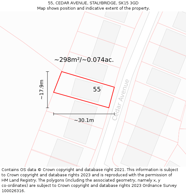 55, CEDAR AVENUE, STALYBRIDGE, SK15 3GD: Plot and title map