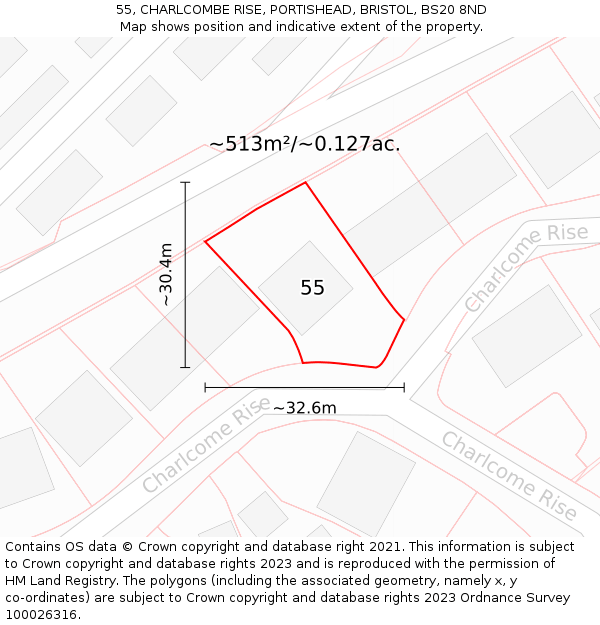 55, CHARLCOMBE RISE, PORTISHEAD, BRISTOL, BS20 8ND: Plot and title map