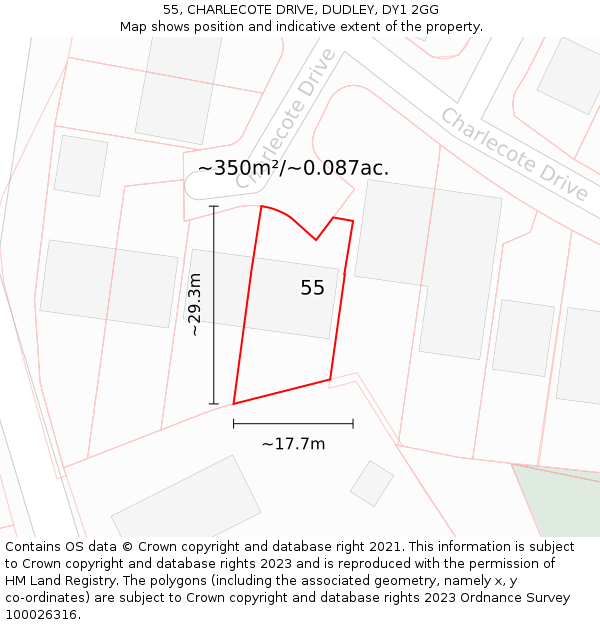 55, CHARLECOTE DRIVE, DUDLEY, DY1 2GG: Plot and title map