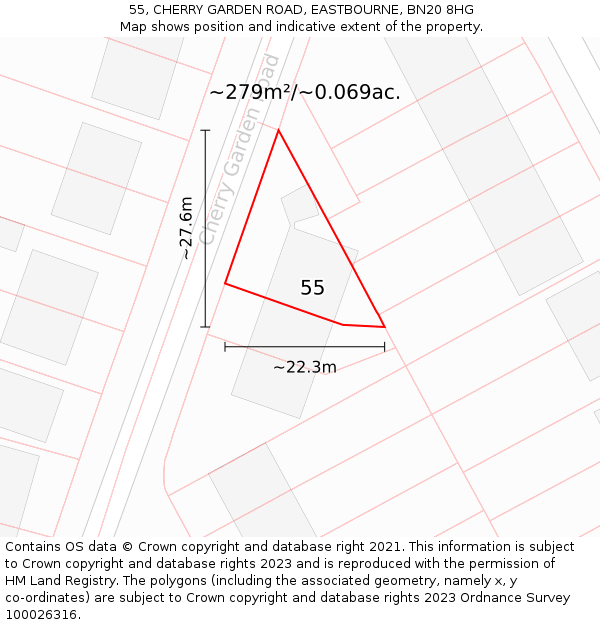 55, CHERRY GARDEN ROAD, EASTBOURNE, BN20 8HG: Plot and title map