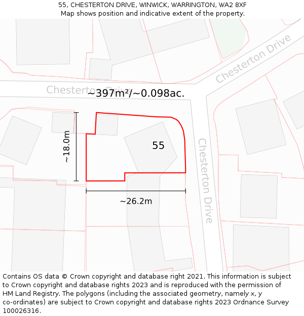 55, CHESTERTON DRIVE, WINWICK, WARRINGTON, WA2 8XF: Plot and title map