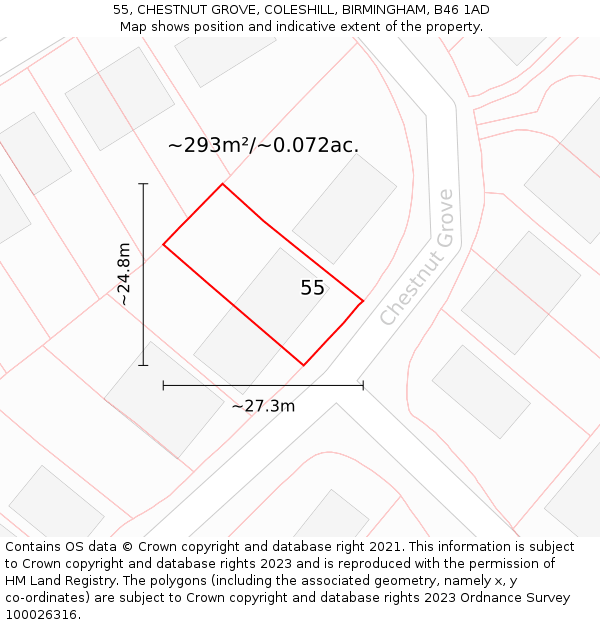 55, CHESTNUT GROVE, COLESHILL, BIRMINGHAM, B46 1AD: Plot and title map