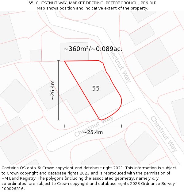 55, CHESTNUT WAY, MARKET DEEPING, PETERBOROUGH, PE6 8LP: Plot and title map