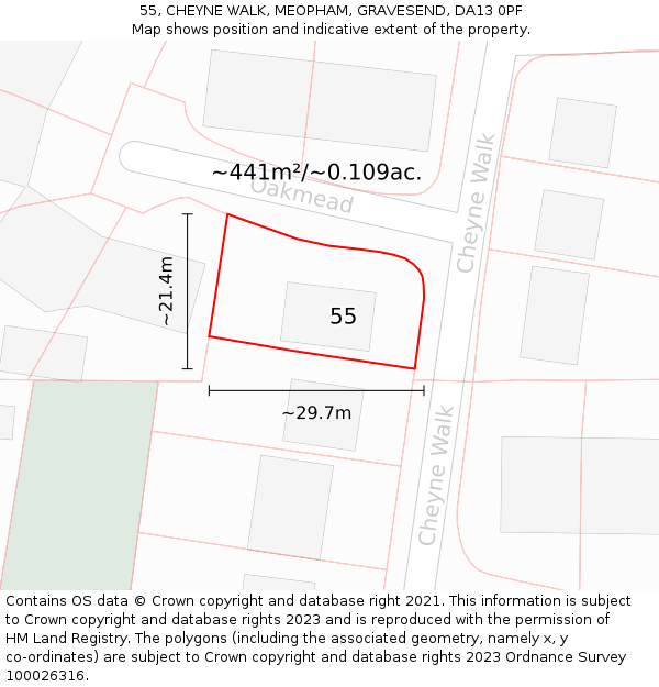 55, CHEYNE WALK, MEOPHAM, GRAVESEND, DA13 0PF: Plot and title map