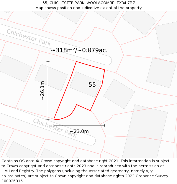 55, CHICHESTER PARK, WOOLACOMBE, EX34 7BZ: Plot and title map