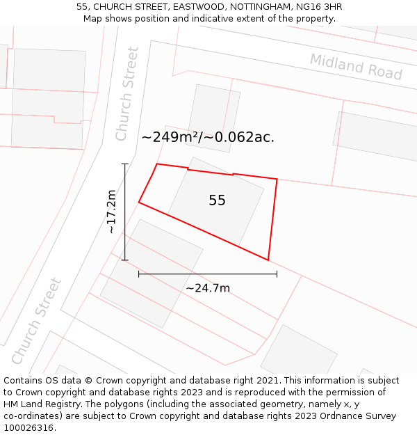 55, CHURCH STREET, EASTWOOD, NOTTINGHAM, NG16 3HR: Plot and title map