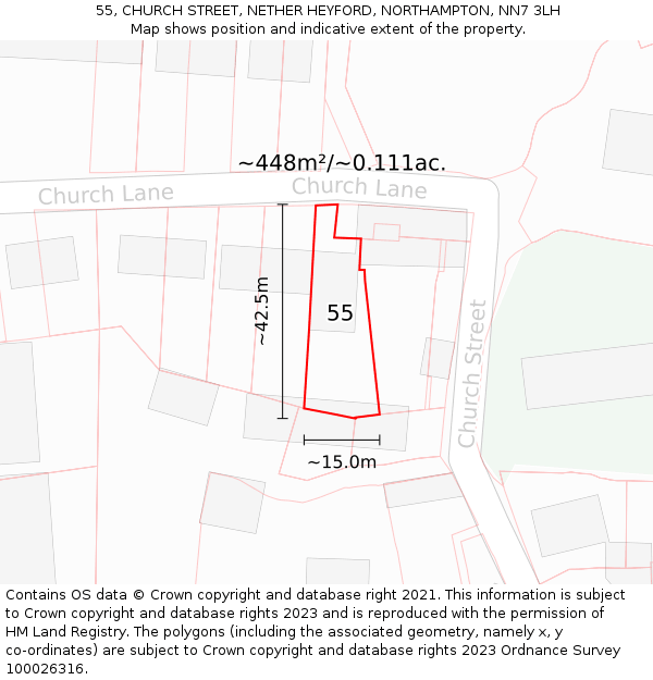 55, CHURCH STREET, NETHER HEYFORD, NORTHAMPTON, NN7 3LH: Plot and title map