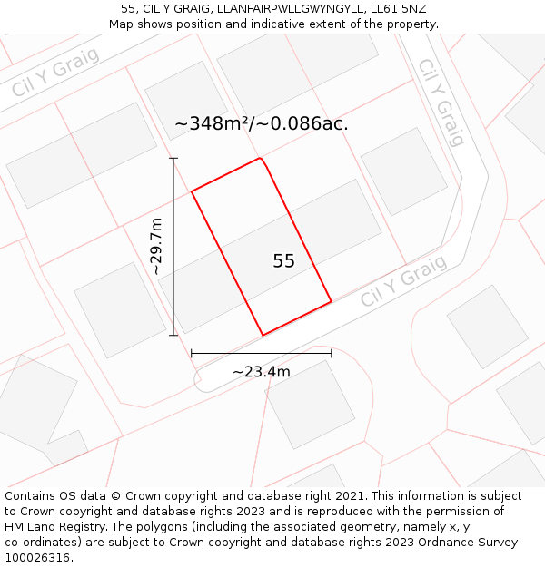 55, CIL Y GRAIG, LLANFAIRPWLLGWYNGYLL, LL61 5NZ: Plot and title map