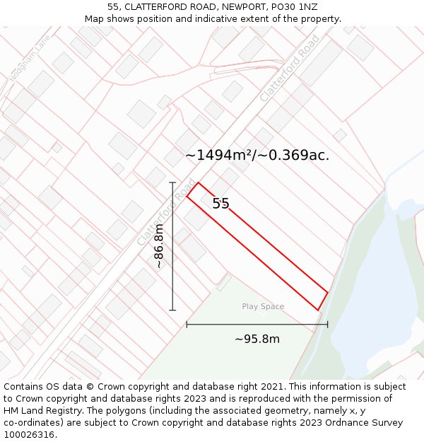 55, CLATTERFORD ROAD, NEWPORT, PO30 1NZ: Plot and title map