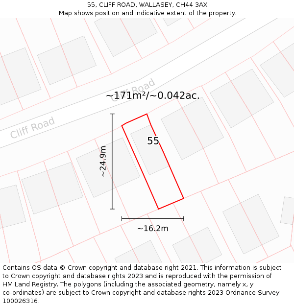 55, CLIFF ROAD, WALLASEY, CH44 3AX: Plot and title map