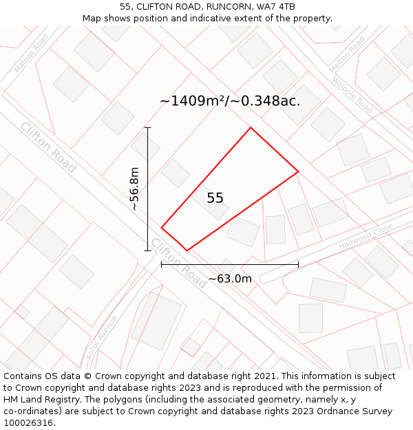 55, CLIFTON ROAD, RUNCORN, WA7 4TB: Plot and title map