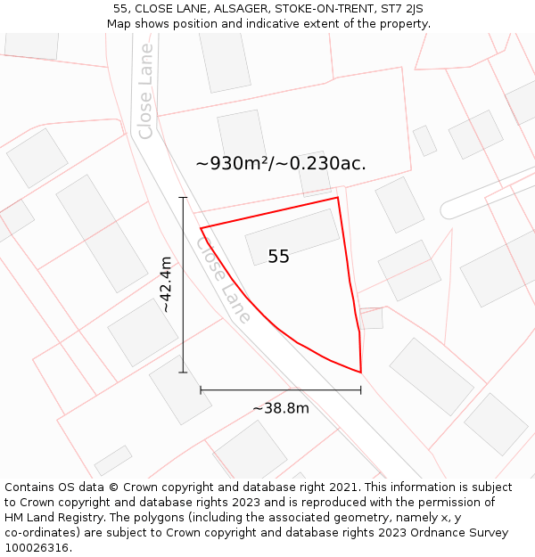 55, CLOSE LANE, ALSAGER, STOKE-ON-TRENT, ST7 2JS: Plot and title map