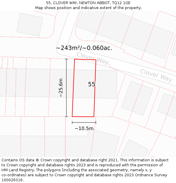 55, CLOVER WAY, NEWTON ABBOT, TQ12 1GE: Plot and title map