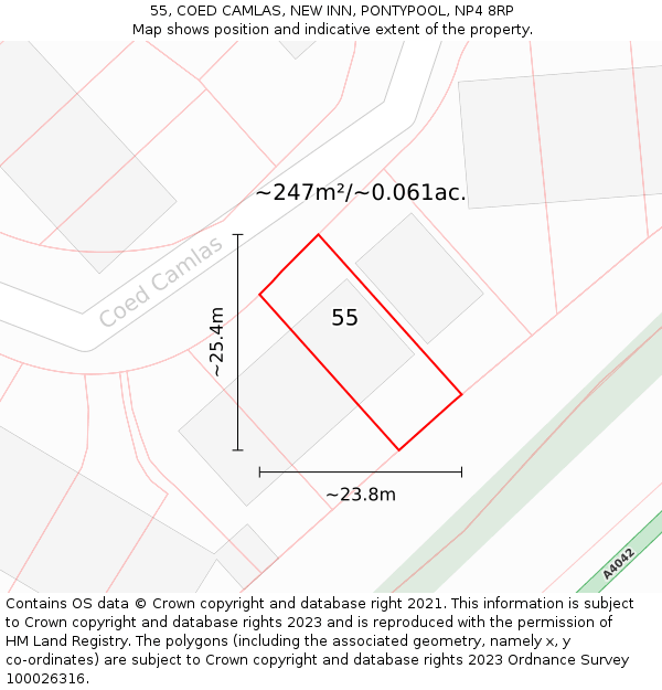 55, COED CAMLAS, NEW INN, PONTYPOOL, NP4 8RP: Plot and title map