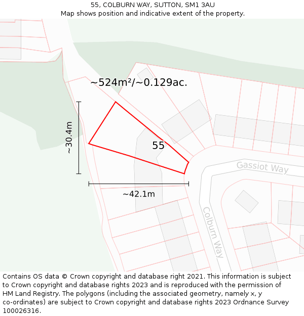 55, COLBURN WAY, SUTTON, SM1 3AU: Plot and title map