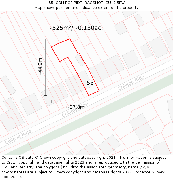 55, COLLEGE RIDE, BAGSHOT, GU19 5EW: Plot and title map