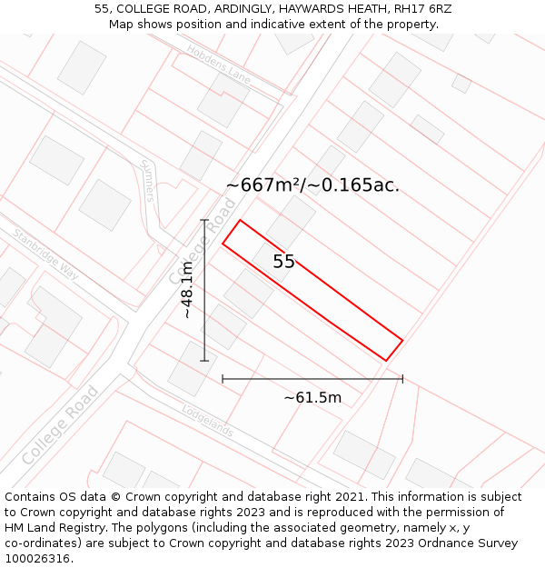 55, COLLEGE ROAD, ARDINGLY, HAYWARDS HEATH, RH17 6RZ: Plot and title map