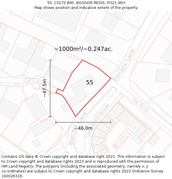 55, COLTS BAY, BOGNOR REGIS, PO21 4EH: Plot and title map