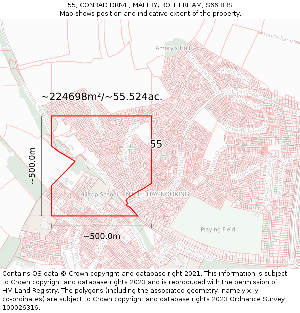 55, CONRAD DRIVE, MALTBY, ROTHERHAM, S66 8RS: Plot and title map