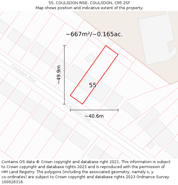 55, COULSDON RISE, COULSDON, CR5 2SF: Plot and title map