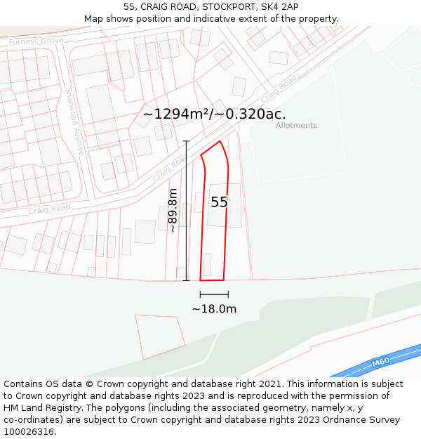 55, CRAIG ROAD, STOCKPORT, SK4 2AP: Plot and title map