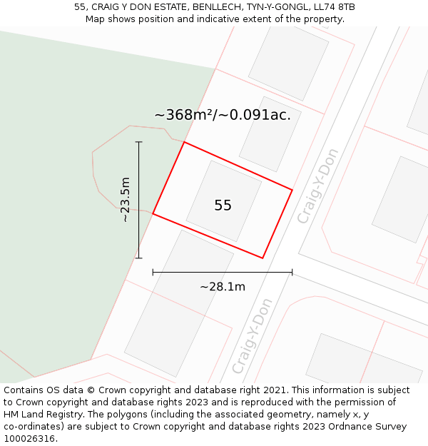 55, CRAIG Y DON ESTATE, BENLLECH, TYN-Y-GONGL, LL74 8TB: Plot and title map