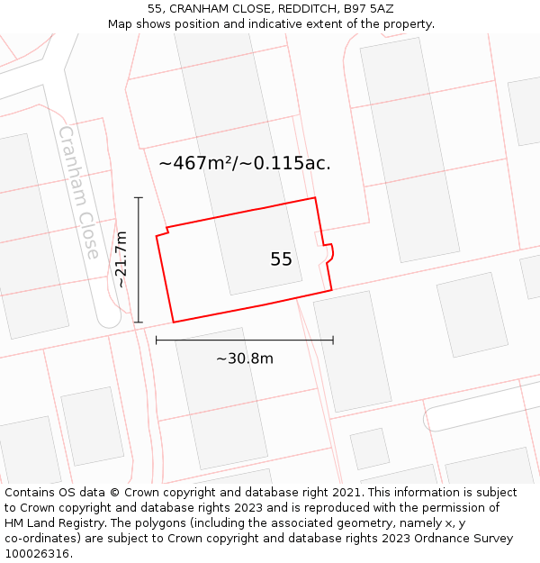 55, CRANHAM CLOSE, REDDITCH, B97 5AZ: Plot and title map