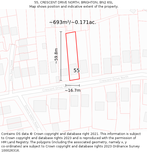 55, CRESCENT DRIVE NORTH, BRIGHTON, BN2 6SL: Plot and title map